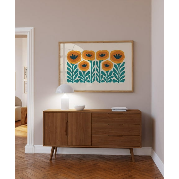 Bold Pop Art Print Poppies Printable Art, Maximalist Living Room Wall Art, Horizontal Poster Green & Yellow Floral Poster, Retro Floral Art Wall Art, Modern Wall Decor, 24x36 UNFRAMED