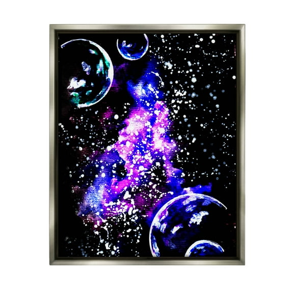 Bold Purple Galaxy Nebula Art for Kids Painting Luster Gray Framed Art Print Wall Art