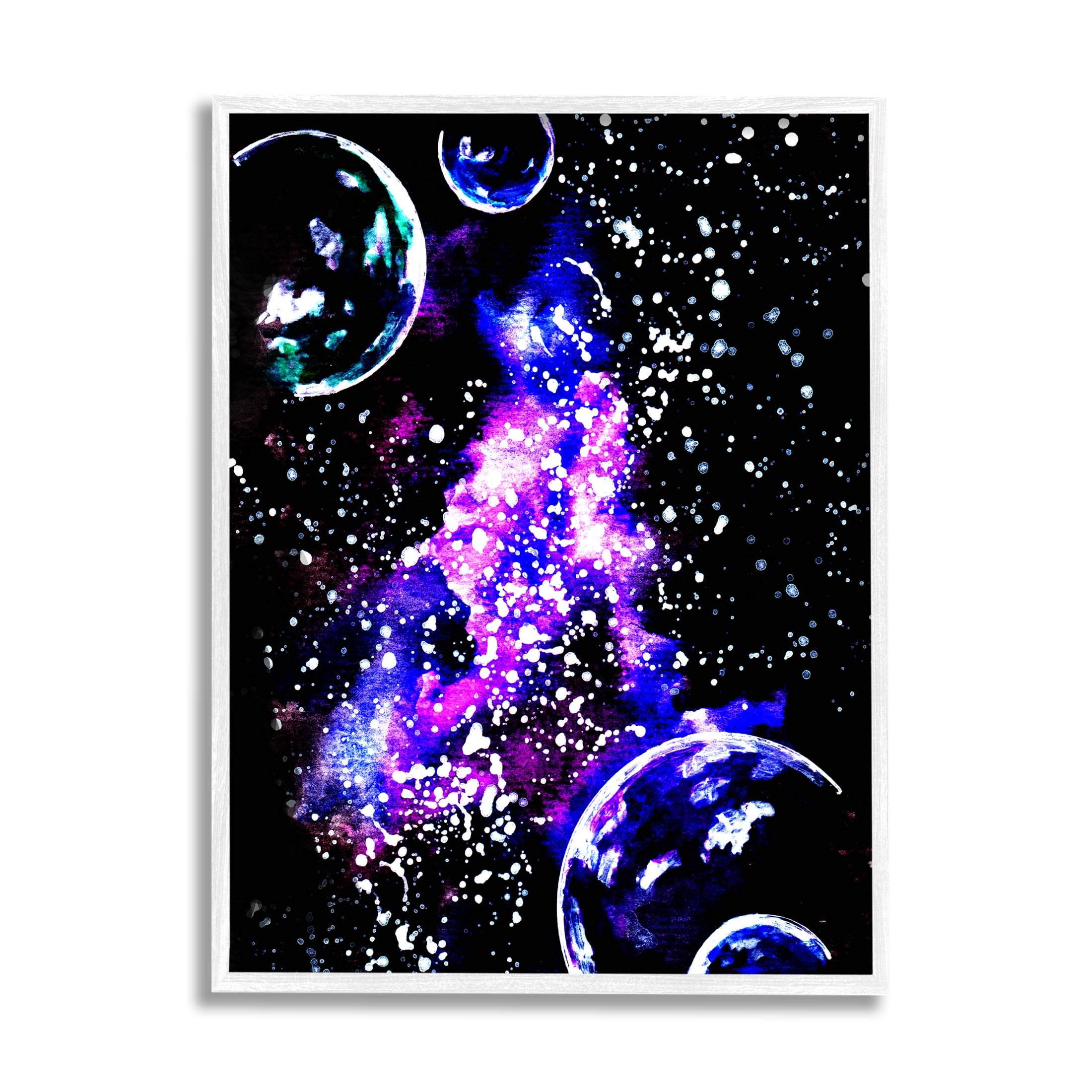 Bold Purple Galaxy Nebula Art for Kids Painting White Framed Art Print Wall Art