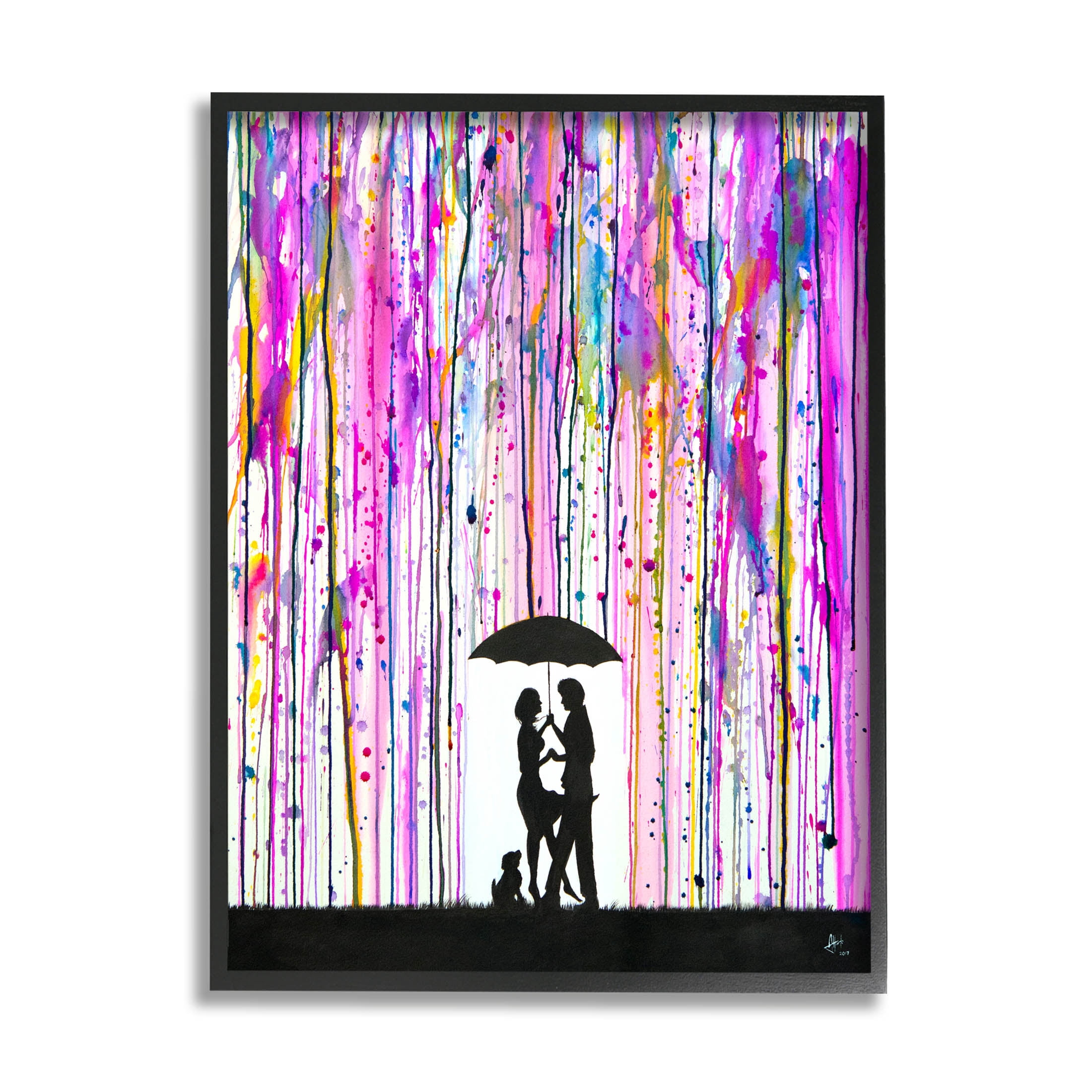Bold Purple Rainfall Family Silhouette Abstract Graphic Art Black Framed Art Print Wall Art