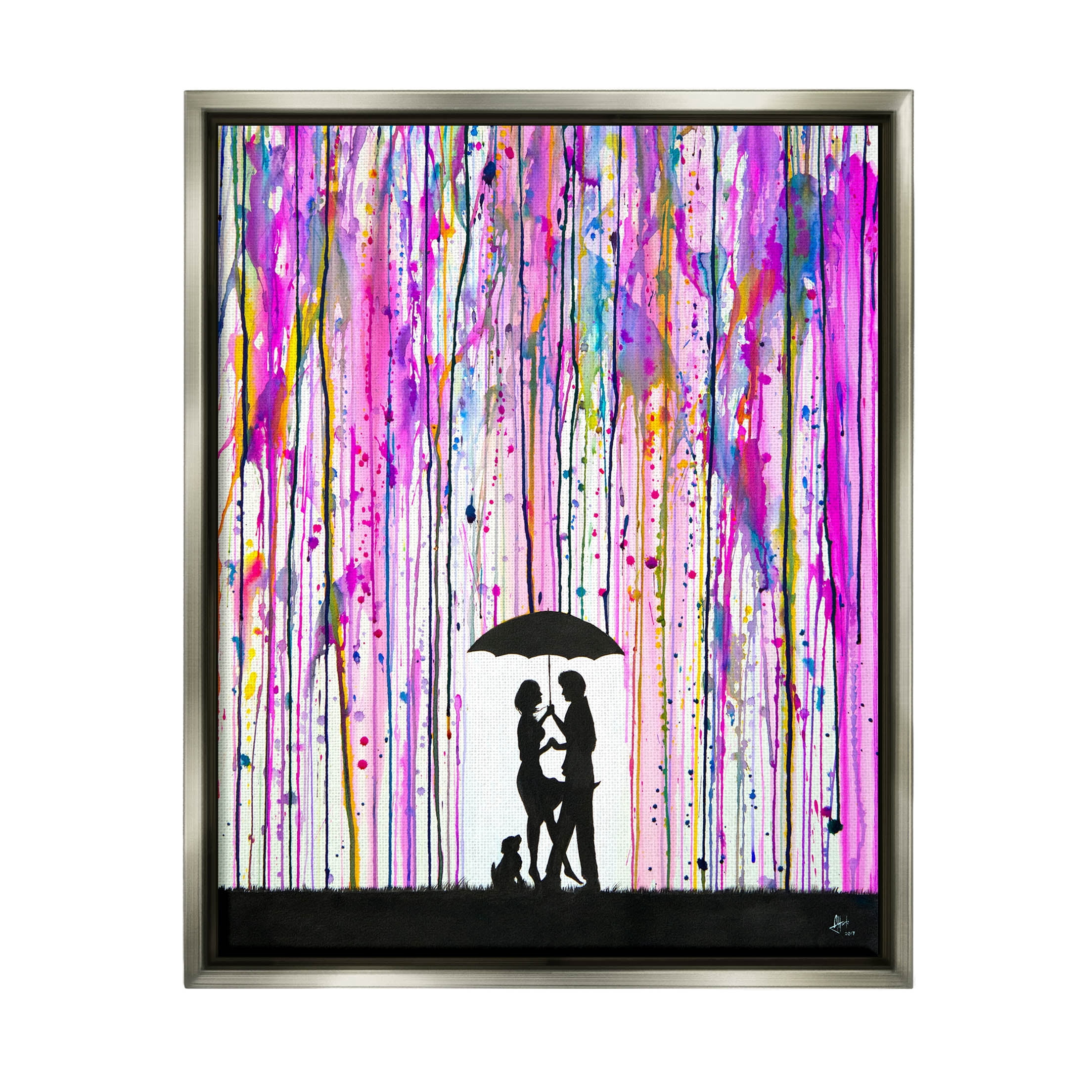 Bold Purple Rainfall Family Silhouette Abstract Graphic Art Luster Gray Framed Art Print Wall Art