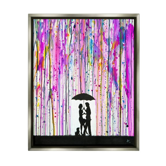 Bold Purple Rainfall Family Silhouette Abstract Graphic Art Luster Gray Framed Art Print Wall Art