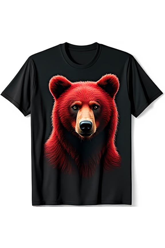 Bold Red Bear Face Graphic on Black T-Shirt Eye Catching Design for Casual Wear