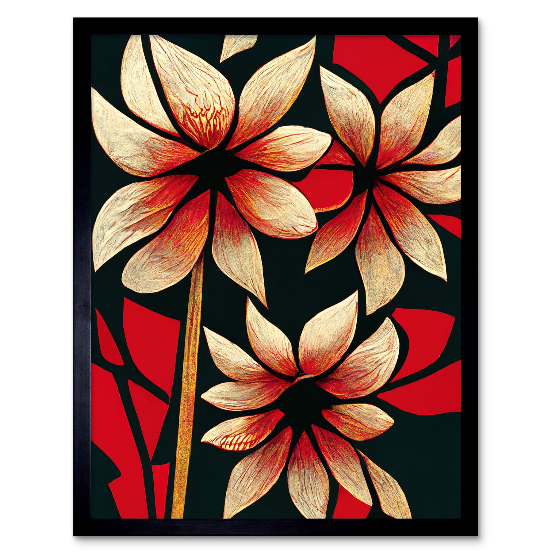 Bold Red & Black Flowers Floral Design Art Print Framed Poster Wall ...