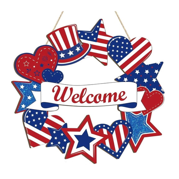 Bold Red and Blue US 250 Welcome Door Signs — 4th of July Decorations — Porch Hooks, Tree Branches & Entryways, great for Veterans Day and USA Pride with Americana backyard setups