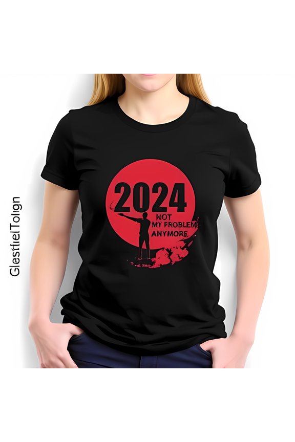 Bold Red Circle Graphic Tee - " 2024 NOT MY PROBLEM ANYMORE " - Edgy Cotton Short Sleeve T-Shirt for Casual Wear