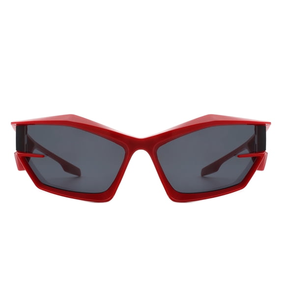 Bold Red Geometric Sunglasses - Angular Frame UV400 Protection Shades, Eye-Catching Eyewear for Nightclub & Costume Parties