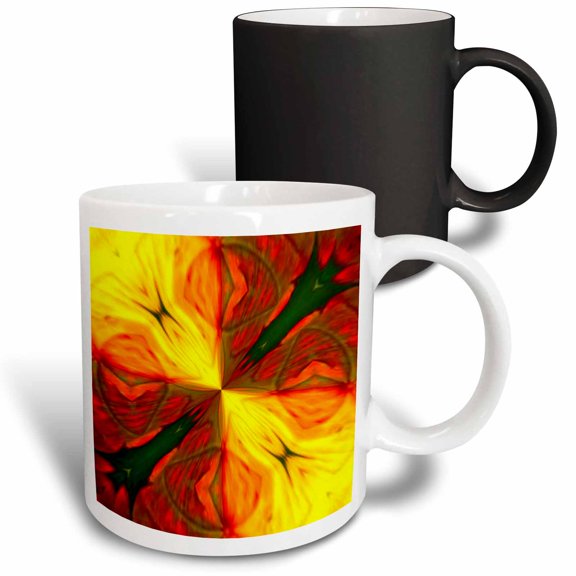 3drose, Bold Red, Green and Golden Yellow Colored Abstract Kaleidoscope, 11oz Magic Transforming Mug