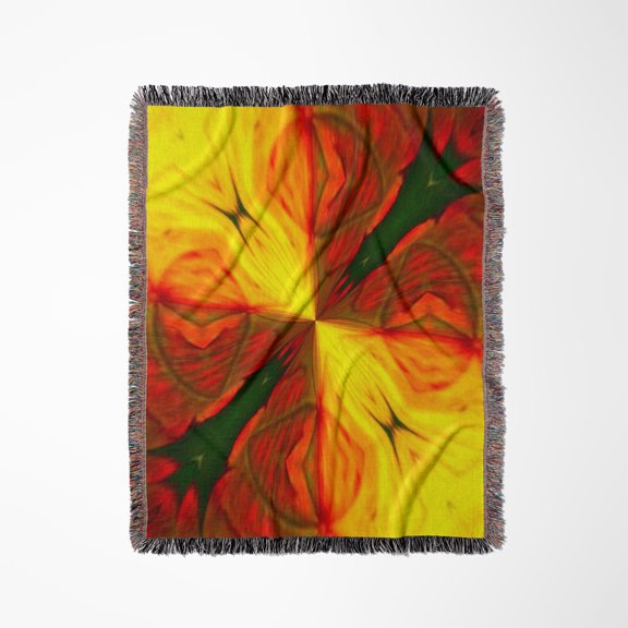 Bold Red, Green And Golden Yellow Colored Abstract Kaleidoscope, Woven Blanket