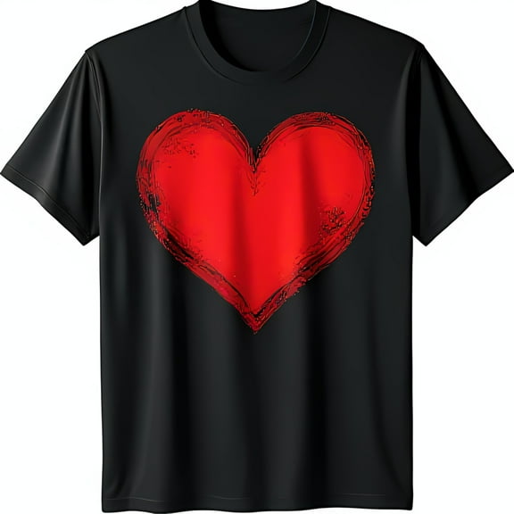Bold Red Heart Graphic Black T-Shirt Love Design for Passionate Style