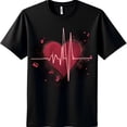 thumbnail image 1 of Bold Red Heartbeat Graphic on Black T-Shirt Love Meets Life, 1 of 5