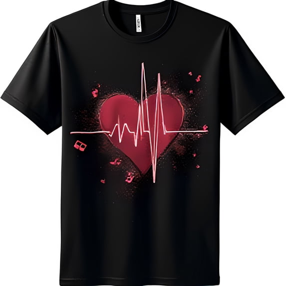 Bold Red Heartbeat Graphic on Black T-Shirt Love Meets Life