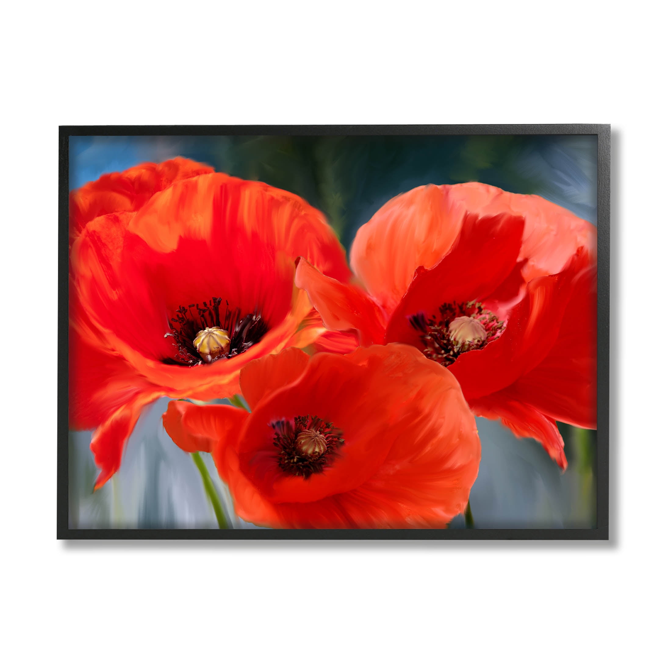 Bold Red Poppy Flower Trio Black Framed Wood Wall Art