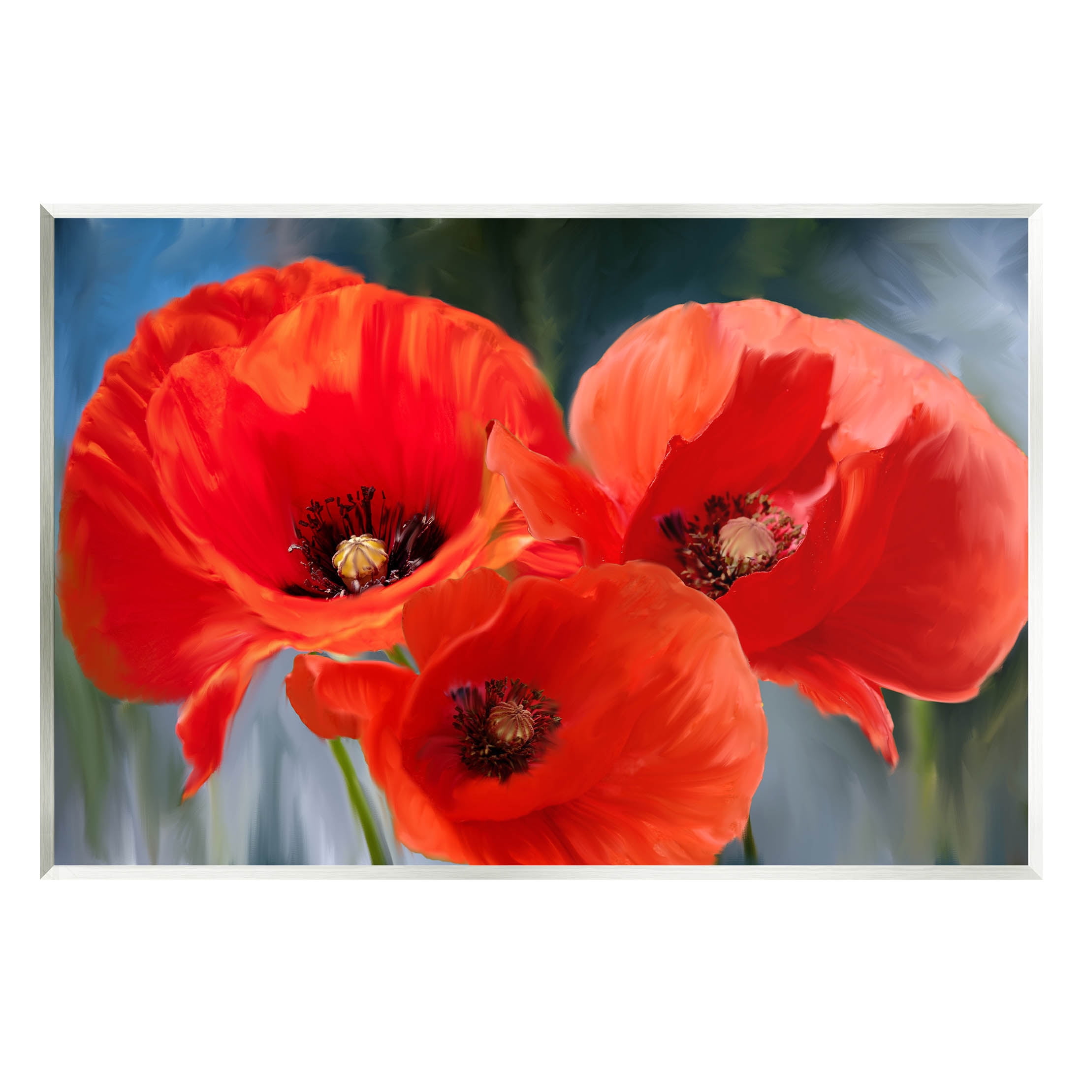 Bold Red Poppy Flower Trio Botanical & Floral Painting Unframed Art ...
