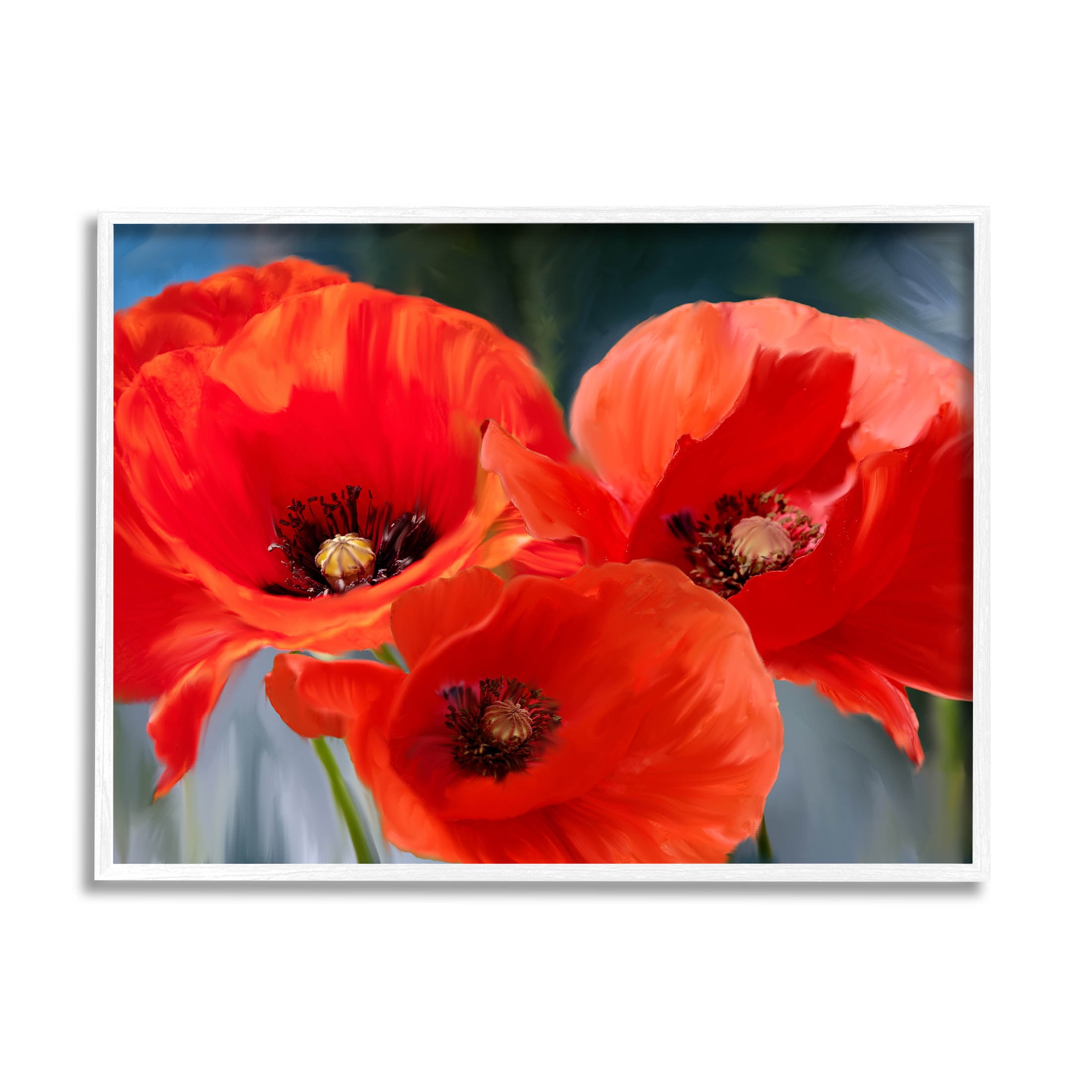 Bold Red Poppy Flower Trio White Framed Wood Wall Art