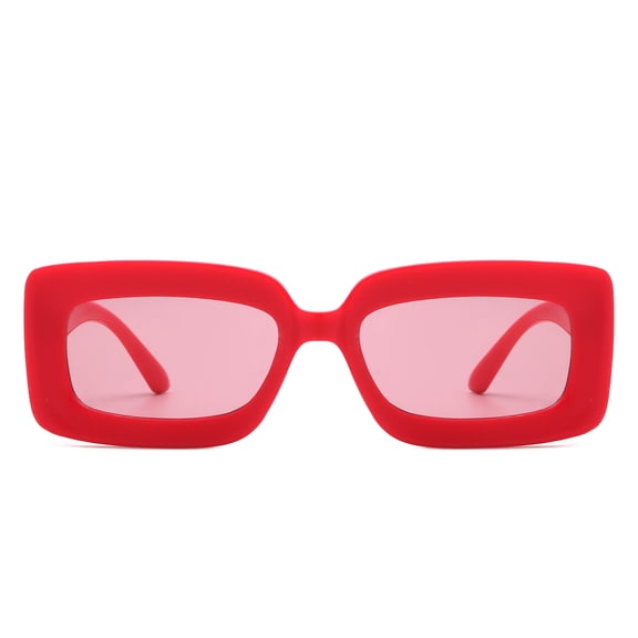 Bold Red Square Sunglasses - Pink Tinted Lens UV Protection Shades, Eye-Catching Eyewear for Nightclub & Date Nights