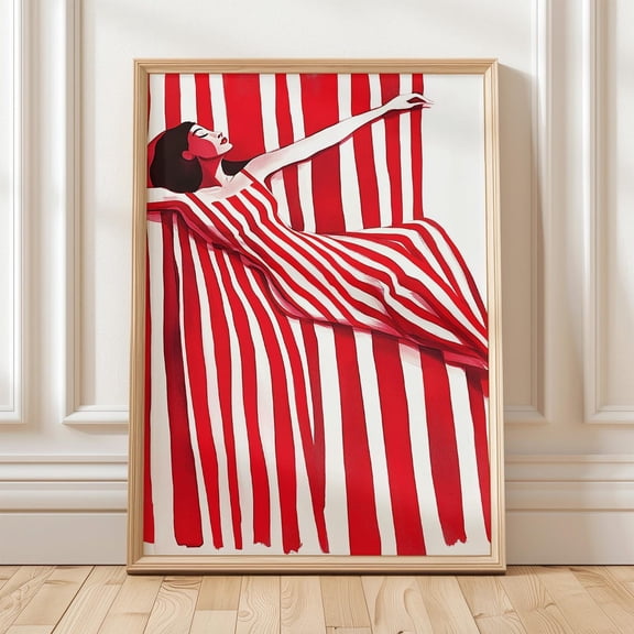 Bold Red Striped Woman Art Print, Modern Abstract Wall Art, Minimalist Contemporary Poster, Red And White Artwork Wall Art, Modern Wall Decor, 12x18 UNFRAMED