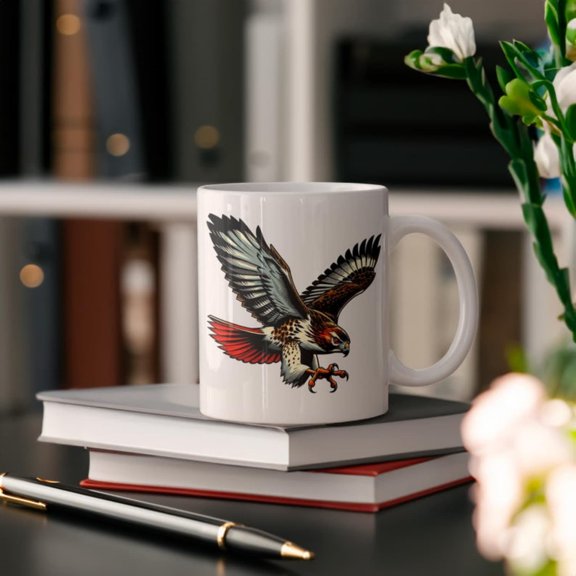 Bold Red Tailed Hawk Ceramic Coffee Mug oz.jpg
