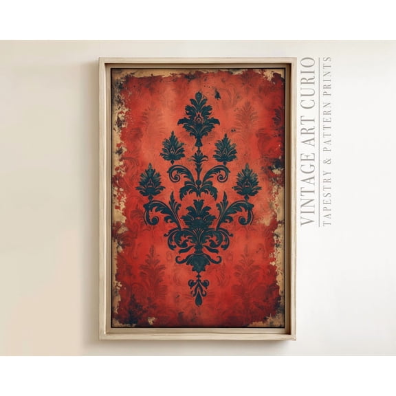Bold Red Tapestry Wall Art, Vintage Textile , Vintage Textile Wall Art, Antique Tapestry Wall Art, Modern Farmhouse Eclectic Print Unframed Paper Print