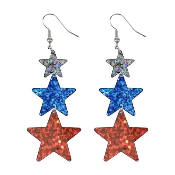 Bold Red White Blue USA Ear Hook Earrings — 4th of July Decorations — Neighborhood BBQs & Outdoor Celebrations, perfect for USA Pride and Summer BBQ Parties with classic Americana Style