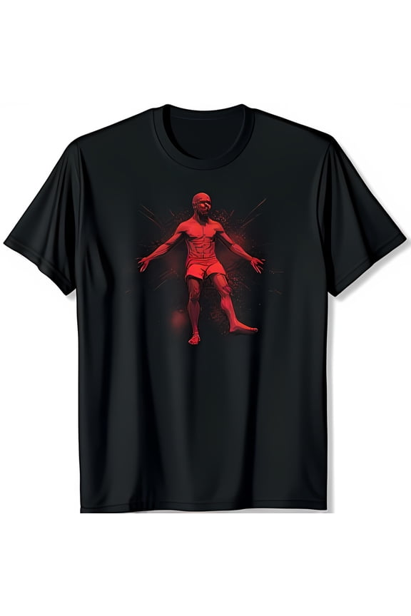 Bold Red of Powerful Man Graphic Black T-Shirt Pose Design