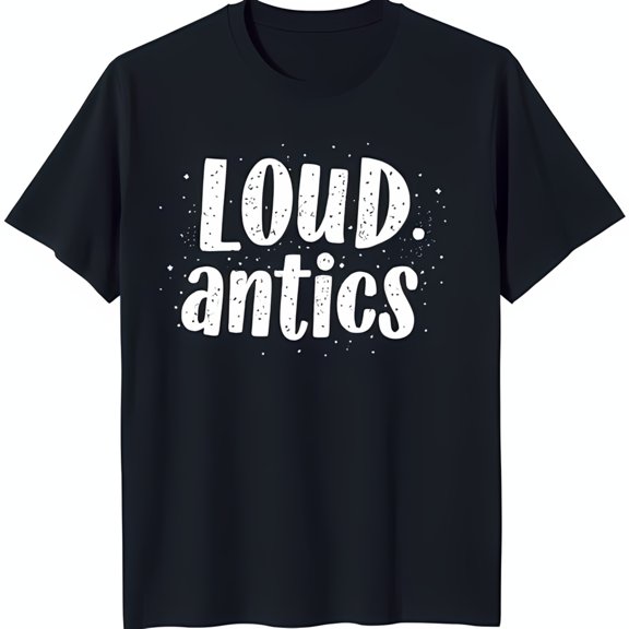 Bold Retro Black T-Shirt with 'Loud antics' Graphic & Dots