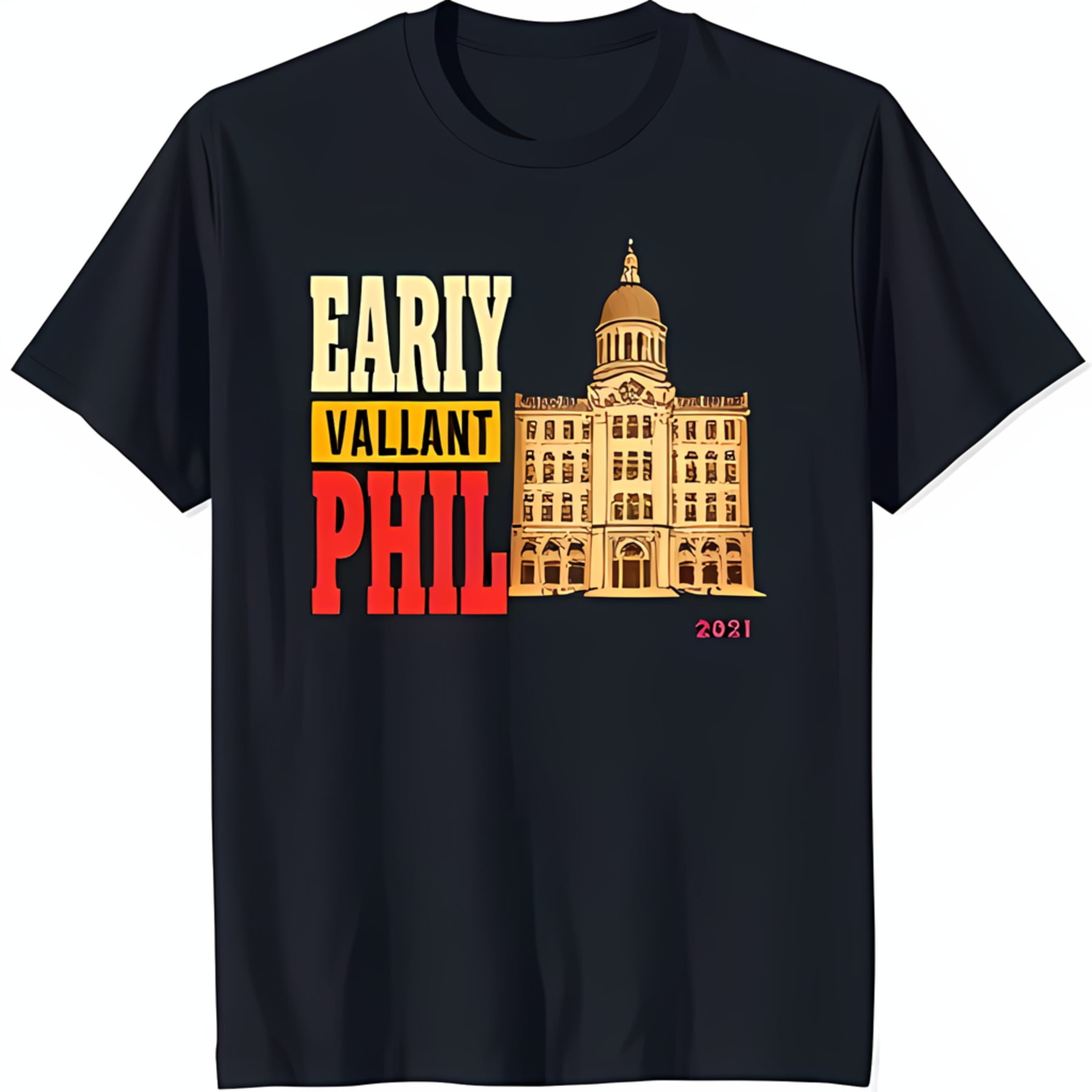 Bold Retro 'Early Valiant Phil' Graphic Black Crewneck TShirt with