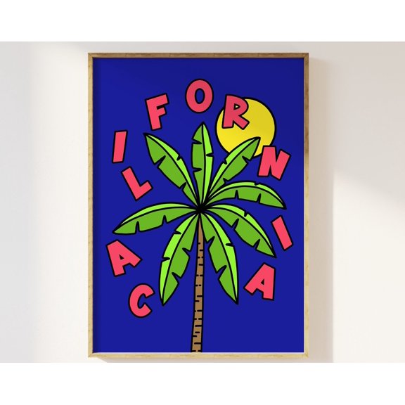 Bold Retro Illustration California Print Aesthetic Bold Colourful Travel Poster Funky Retr