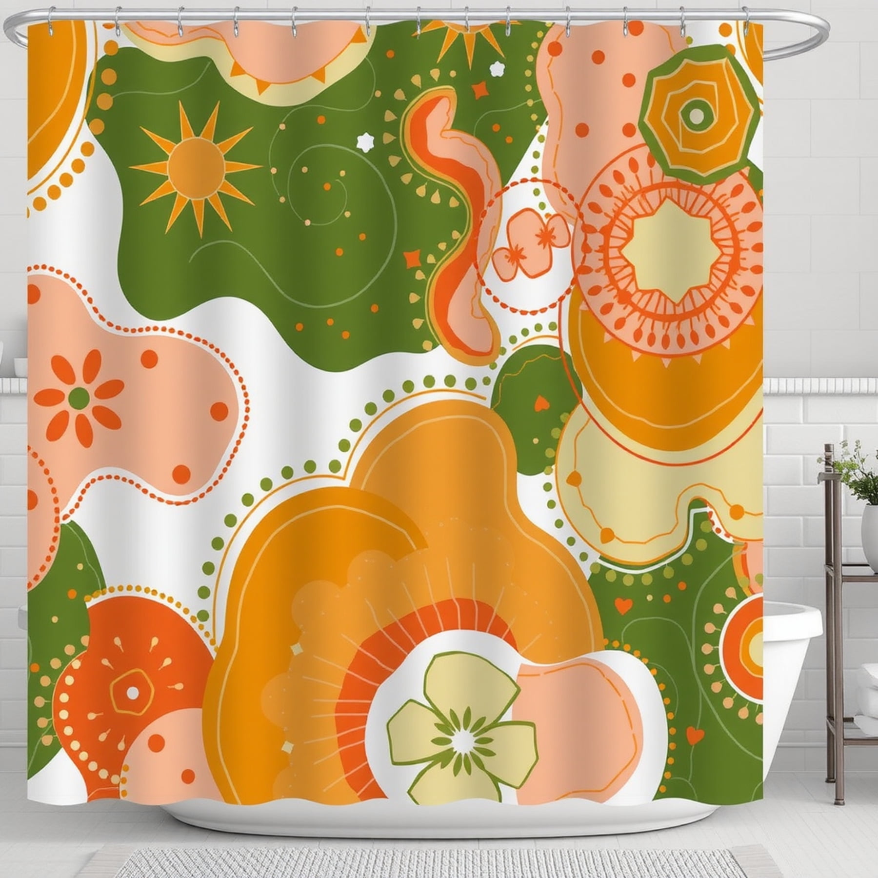 Bold Retro Shower Curtain - Vibrant Orange, Yellow & Green Design - 60s ...
