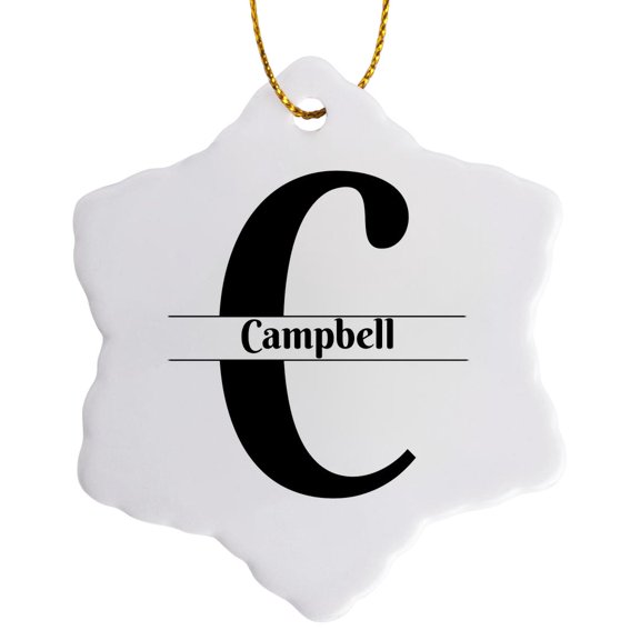 3drose, Bold Script Monogram C Campbell, 3 inch Snowflake Porcelain Ornament