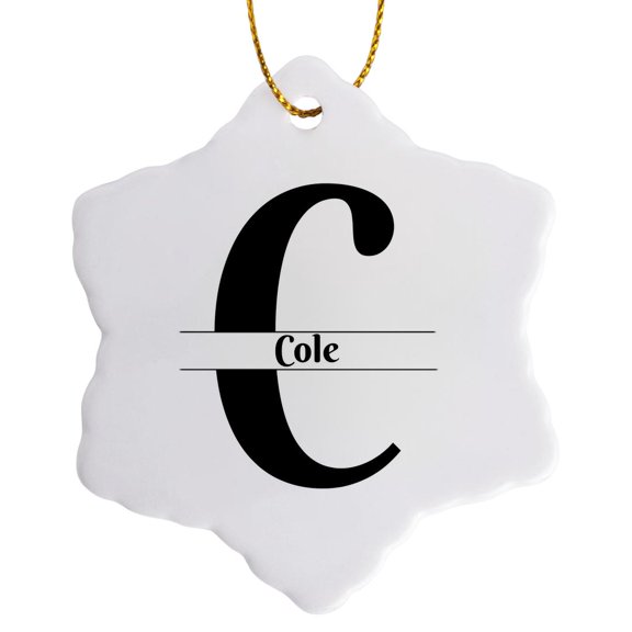 3drose, Bold Script Monogram C Cole, 3 inch Snowflake Porcelain Ornament