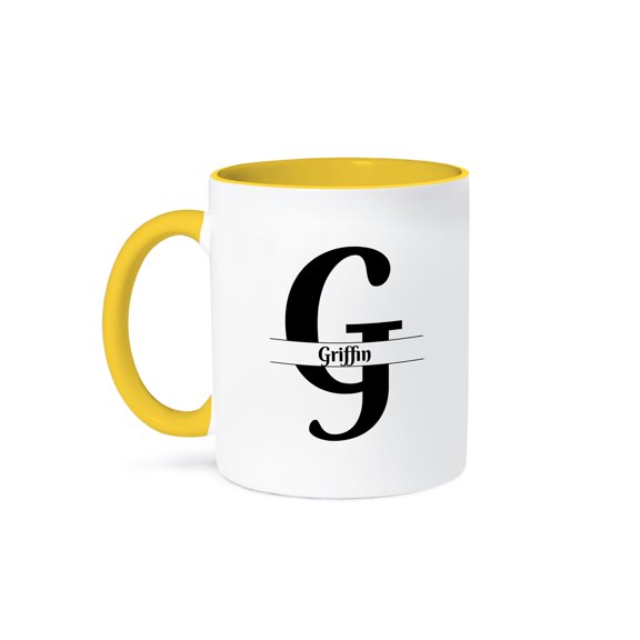 3dRose, Bold Script Monogram G - Griffin, 11oz Two-Tone Yellow Mug