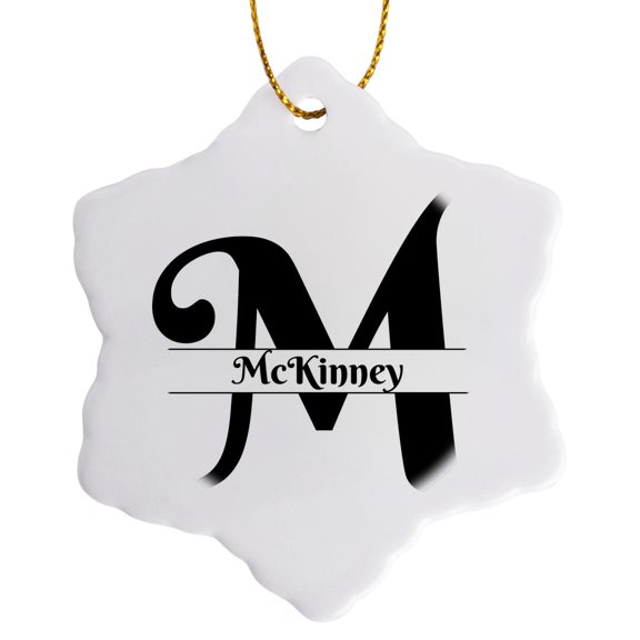 3drose, Bold Script Monogram M - Mckinney, 3 inch Snowflake Porcelain Ornament