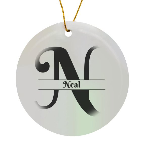 3drose, Bold Script Monogram N - Neal, Circle Porcelain Ornament