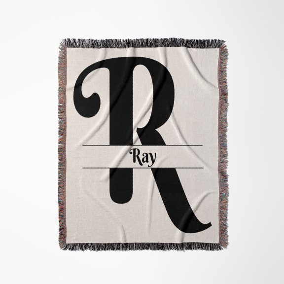 Bold Script Monogram R - Ray, Woven Blanket