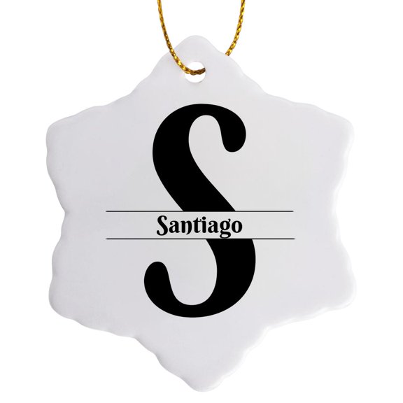 3drose, Bold Script Monogram S - Santiago, 3 inch Snowflake Porcelain Ornament