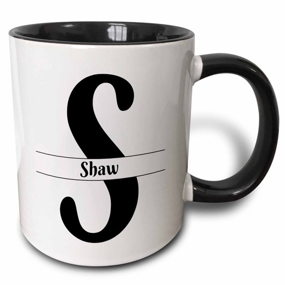 3drose, Bold Script Monogram S - Shaw, 11oz Two-tone Black Mug
