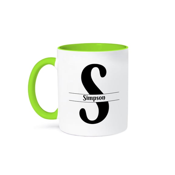 3dRose, Bold Script Monogram S - Simpson, 11oz Two-Tone Green Mug