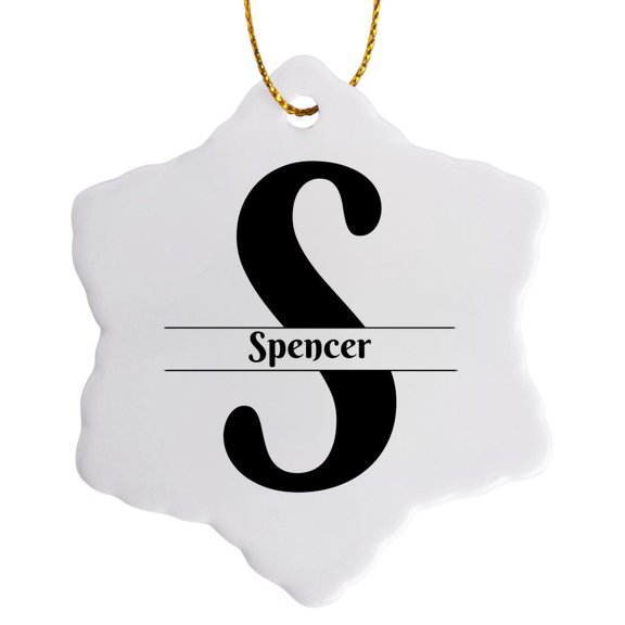 3drose, Bold Script Monogram S - Spencer, 3 inch Snowflake Porcelain Ornament
