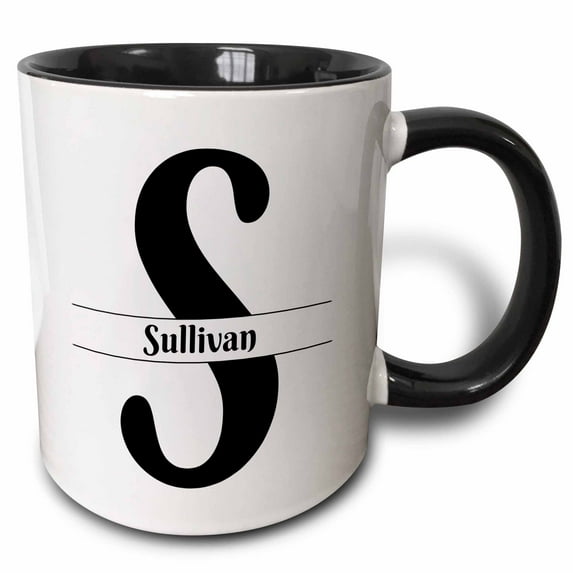 3drose, Bold Script Monogram S - Sullivan, 11oz Two-tone Black Mug
