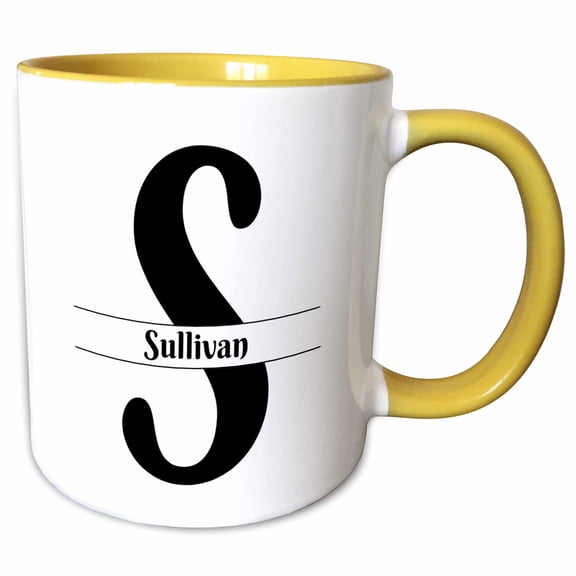 3drose, Bold Script Monogram S - Sullivan, 15oz Two-tone Yellow Mug