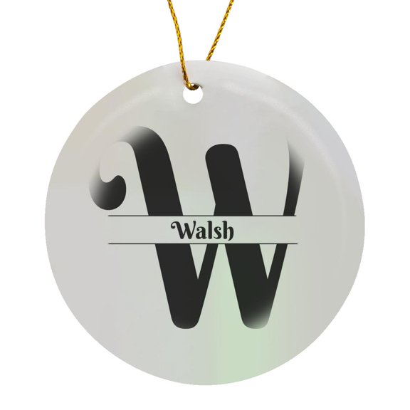 3drose, Bold Script Monogram W - Walsh, Circle Porcelain Ornament