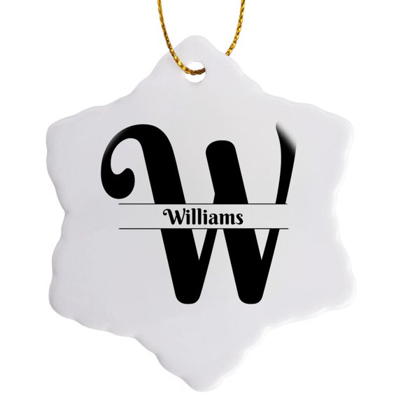 3drose, Bold Script Monogram W - Williams, 3 inch Snowflake Porcelain Ornament