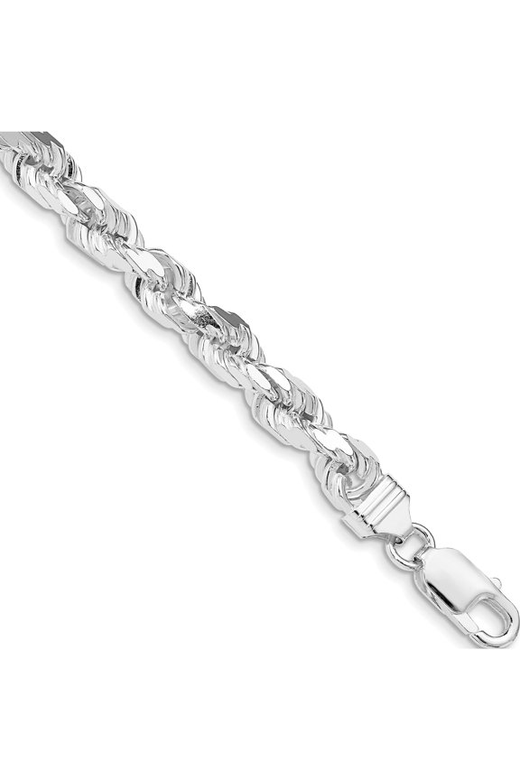 Bold Sparkling Flawless Sterling Silver Rhodium-plated 6.5mm Diamond-cut Rope Chain Enchanting Opulent Feminine