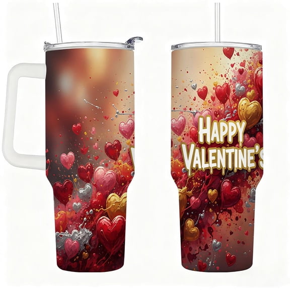 Bold Splash Heart Artwork, Vacuum Insulated Stainless Steel Coffee Mug with Handle & Lid, Perfect Valentine’s Day Gift for Her