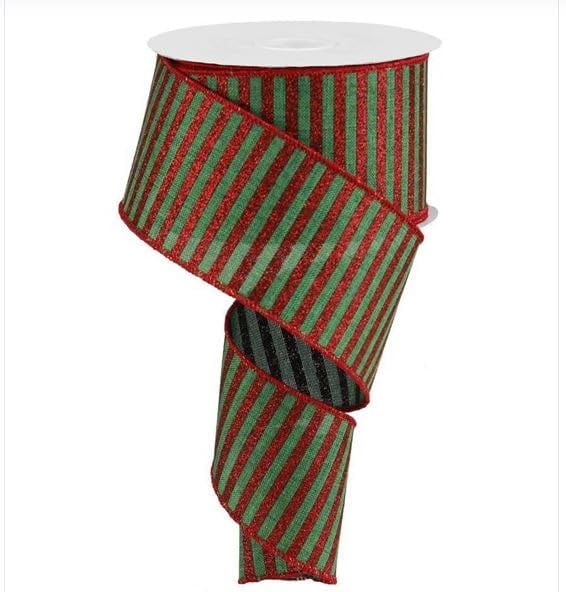Bold Stripe Christmas Wired Ribbon, Red & Green - 2.5 Inches x 50 Yards (150 feet)