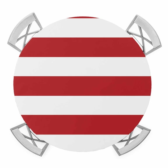 Bold Stripe Elastic Fitted Round Table Cover Red White Waterproof Outdoor Tablecloth for Holiday Party, Picnic, Patio & Dining Fits Tables Up to 36"-44"