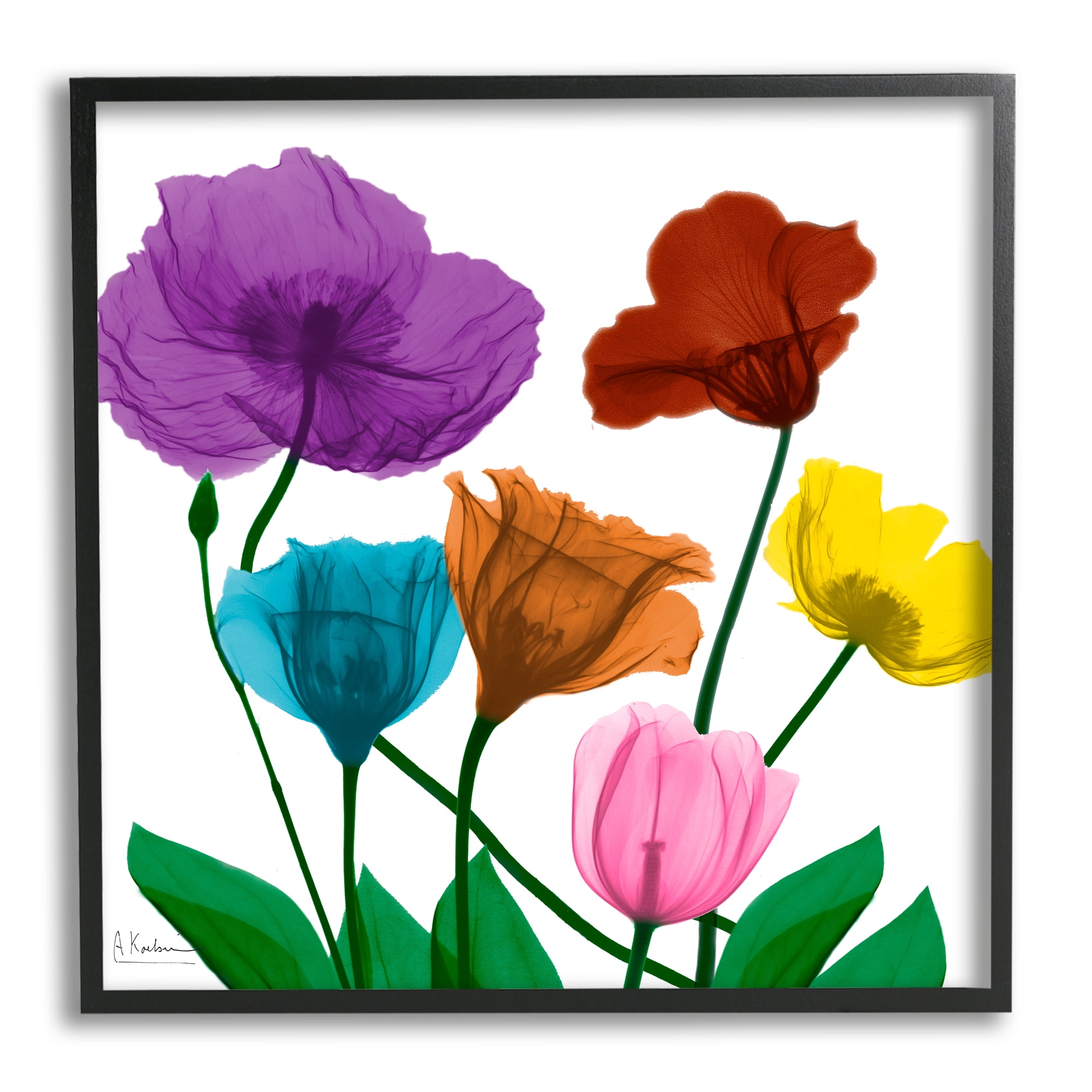 Bold Summer Blooming Florals Translucent Rainbow Flowers Botanical & Floral Framed Art Print Wall Art, 17x17