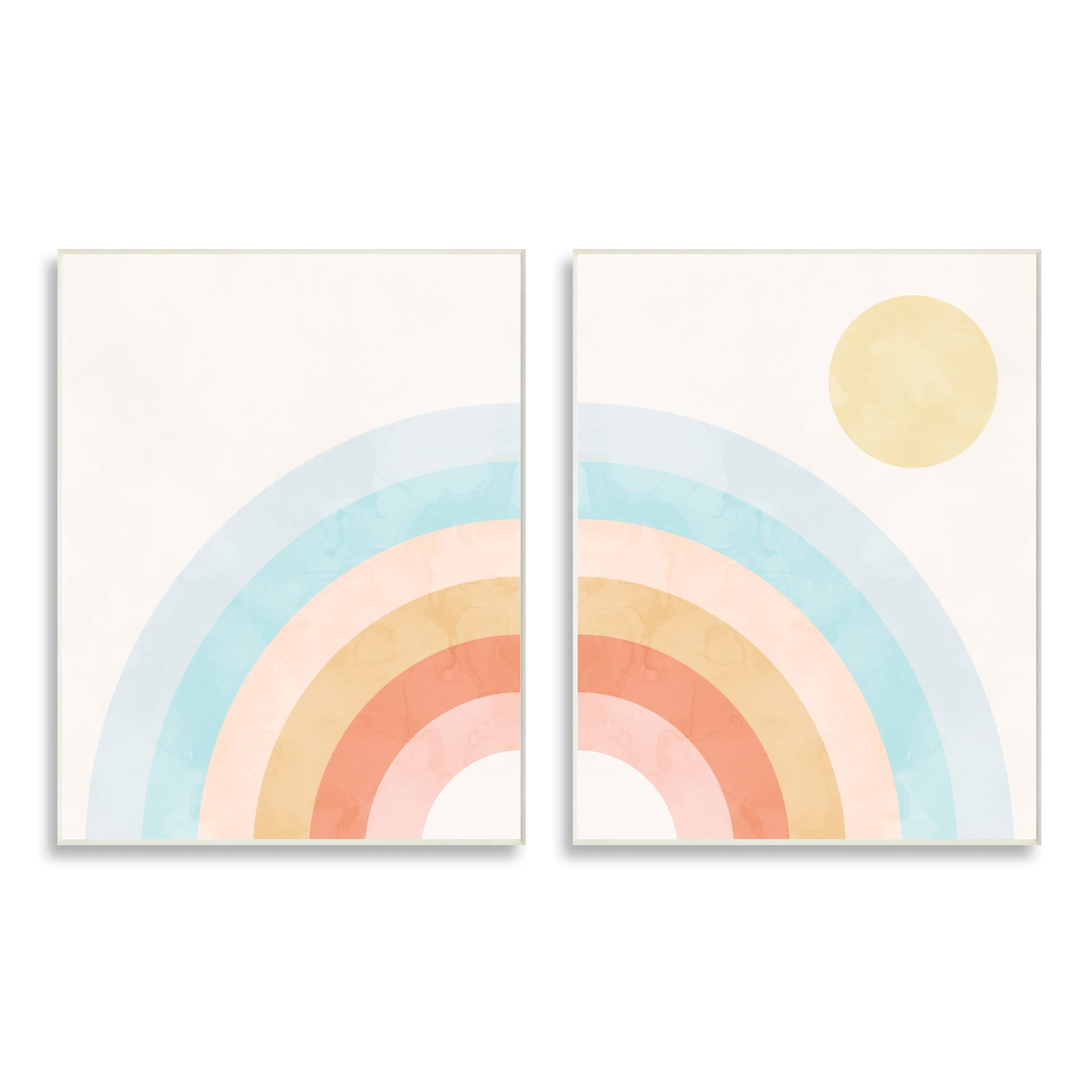 Bold Summer Sun Rainbow Soft Pastel Tones Kids 13 in x 19 in Framed Drawing Art Prints, by Stupell Home Décor Set of 2