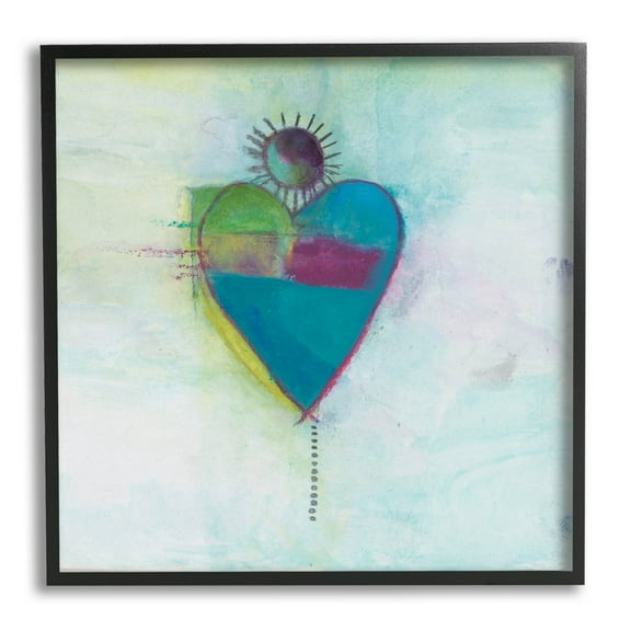 Bold Sun Rays Heart Shape Abstract Painting Black Framed Art Print Wall Art